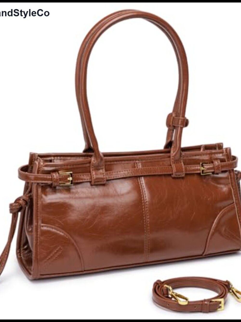 Faux Leather Baguette Shoulder Bag Adjustable Crossbody Purse